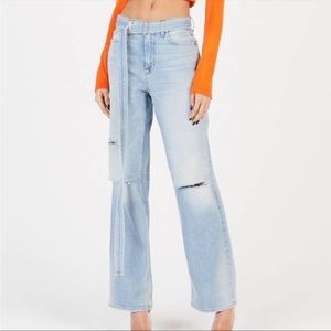 Cotton Citizen Boyfriend high rise wide leg Sunset distressed belted jeans 26